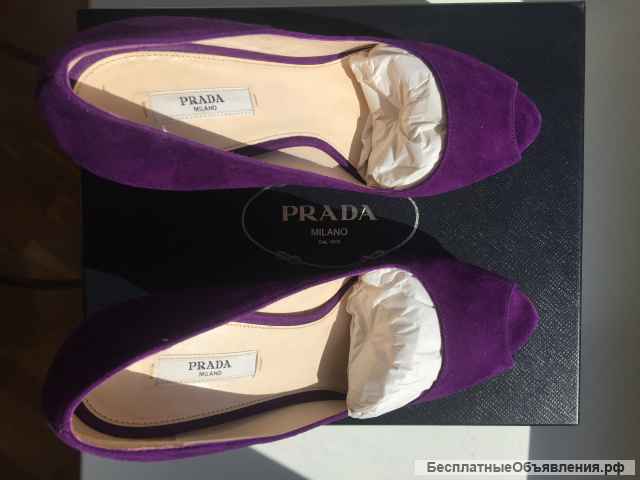 Туфли новые prada италия 39 размер замша сиреневые фиолетовые платформа 2 см каблук шпилька 11 см вн