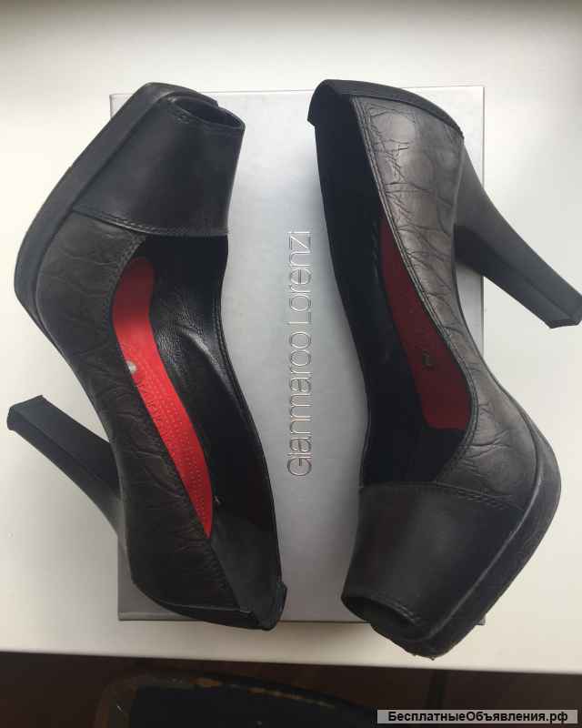Туфли gianmarco lorenzi италия 39 размер кожа черные платформа 1см каблук 10 шпилька женские кожаные