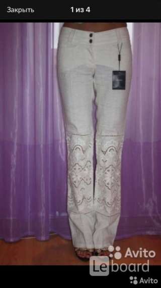 Брюки лён новые dolce&gabbana италия м 46 клёш под джинсы женские бежевые шитье