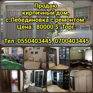 Кирпичный дом, с. Лебединовка с ремонтом.