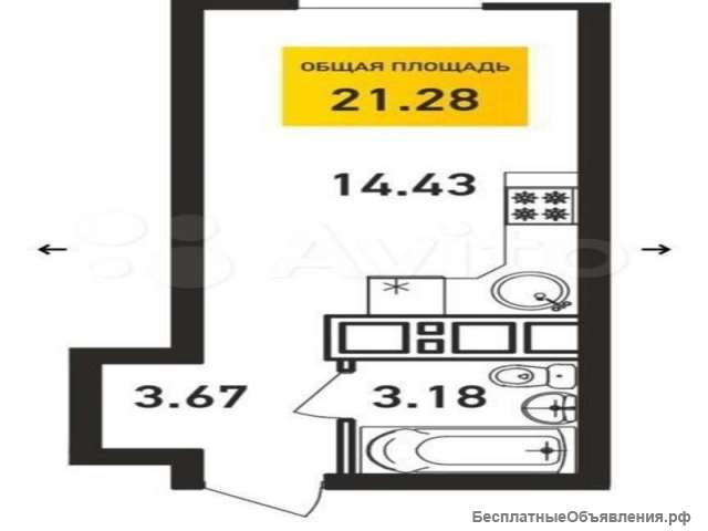 Студия, 21 кв.м.