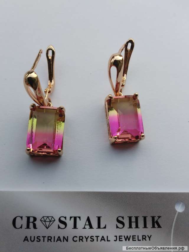 Серьги с золотым покрытием 585 пробы бренд, Crystal Shik
