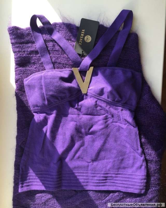 Топ майка новый versace италия 42 44 46 s m размер фиолетовый сиреневый цвет ткань полиамид мягкая т