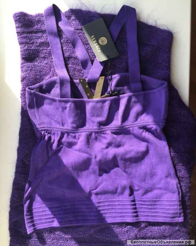 Топ майка новый versace италия 42 44 46 s m размер фиолетовый сиреневый цвет ткань полиамид мягкая т