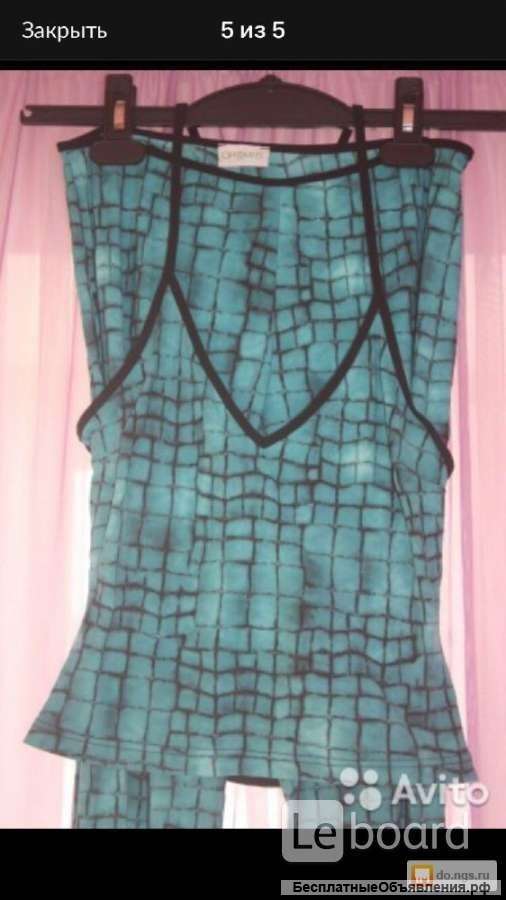 Костюм брючный испания 46 м голубой клеш стретч летний женский бирюзовый легкий модный нарядный стил