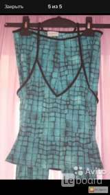 Костюм брючный испания 46 м голубой клеш стретч летний женский бирюзовый легкий модный нарядный стил