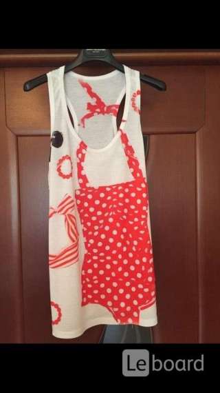 Майка топ новая италия 44 46 м белая рисунок принт купальник оранжевый ткань хлопок футболка блуза б