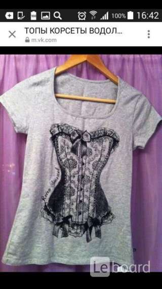 Футболка новая серая 44 46 м хлопок рисунок корсет черный принт женская стретч лайкра эластан