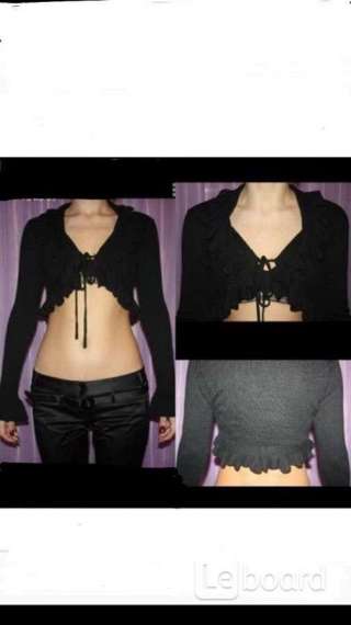 Кофта рукава новая италия 46 м черная вязаная ангора шерсть кашемир болеро оборки женская