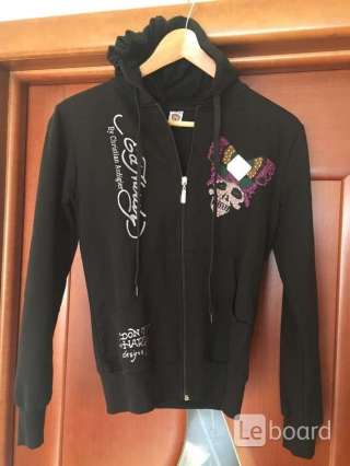 Толстовка новая ed hardy 46 м черная замок капюшон хлопок стразы сваровски металл цветы розовые крис