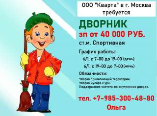 Дворник день/ночь м. Спортивная Мск