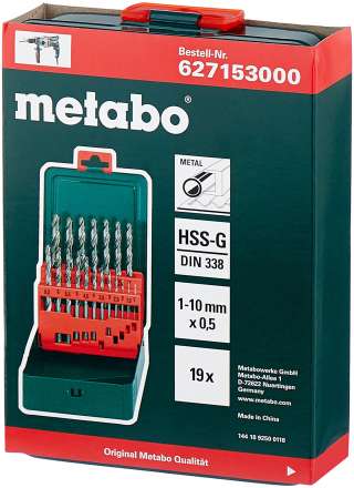 Набор сверл по металлу (19 шт.; 1-10 мм, HSS-G) Metabo 627153000
