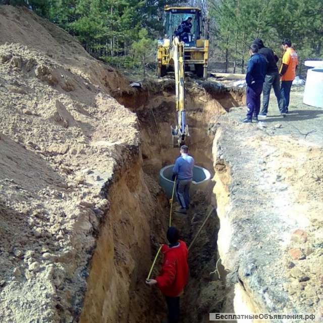 Копка траншей, колодцев, канализаций. Бетонные кольца для колодцев