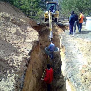Копка траншей, колодцев, канализаций. Бетонные кольца для колодцев