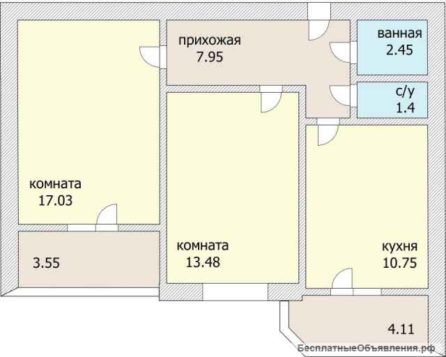 2 к.кв. 61 м2 ремонт Посадского