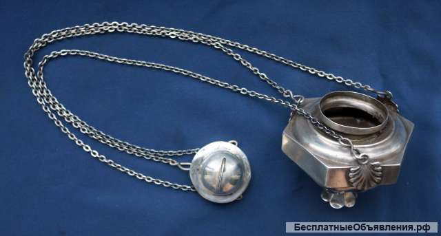 Старинная подвесная серебряная лампада в стиле Ампир. Мастерская «Ж.К». Россия, 1850-е гг.