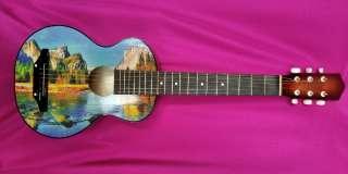 Бардовская, походная, туристическая тревел акустическая гитара с картиной на деке
