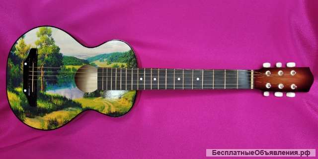Бардовская, походная, туристическая тревел акустическая гитара с картиной на деке