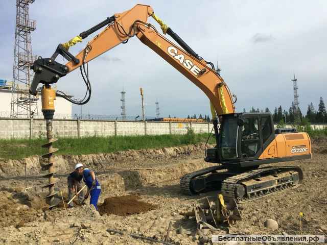 Аренда ямобура, аренда вибропогружателя на экскаваторе