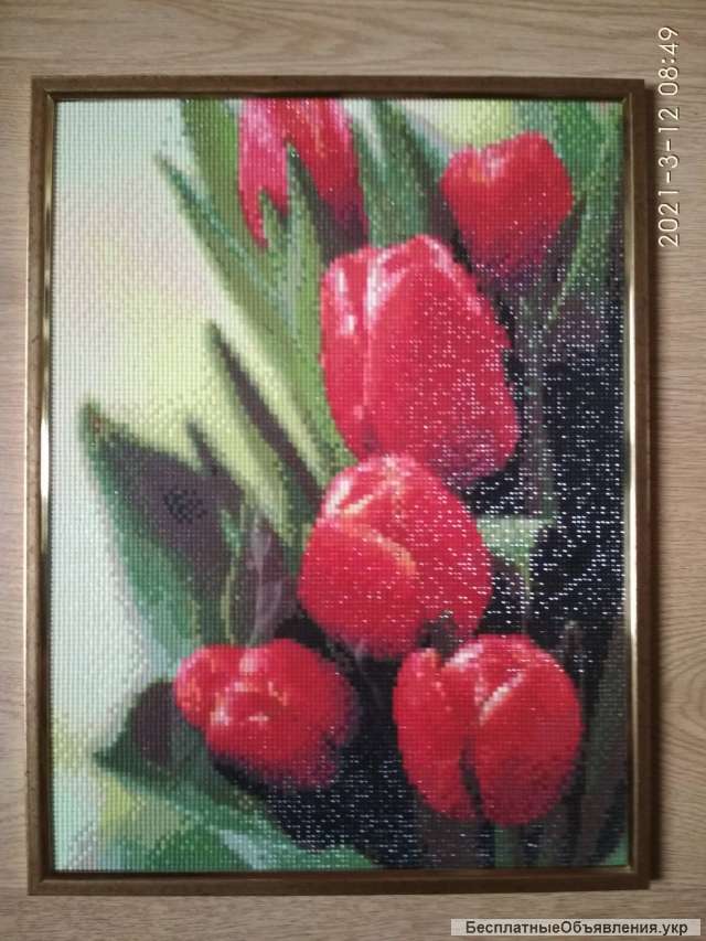 Готовая алмазная вышивка (мозаика) 30х40 см."Тюльпаны"