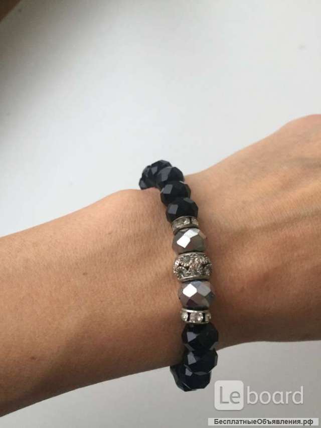 Браслет бижутерия черный бусины стразы Сваровски Swarovski Pandora Пандора украшение аксессуар мода