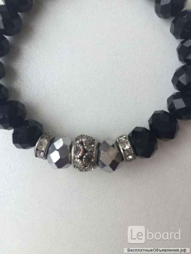 Браслет бижутерия черный бусины стразы Сваровски Swarovski Pandora Пандора украшение аксессуар мода