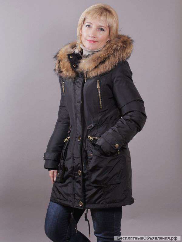 Пуховик Burberry, гусиный пух/енот, (44-50)