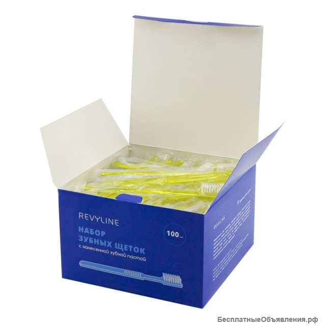Зубные щетки с мятной пастой на щетинках (100 штук в упаковке)