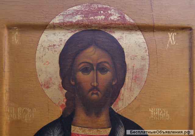 Старинный образ "Господь Вседержитель" высокого школьного письма. Российская Империя, XIX век.