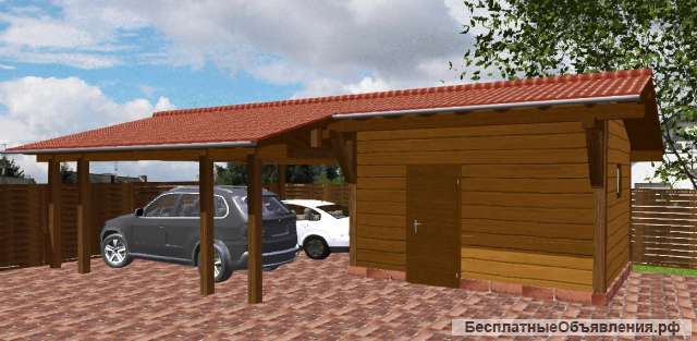 Готовый проект навеса на 2 автомобиля с хозблоком