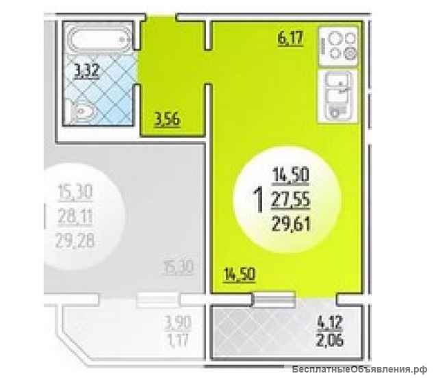 Квартиру-студию 30м2 5/16эт