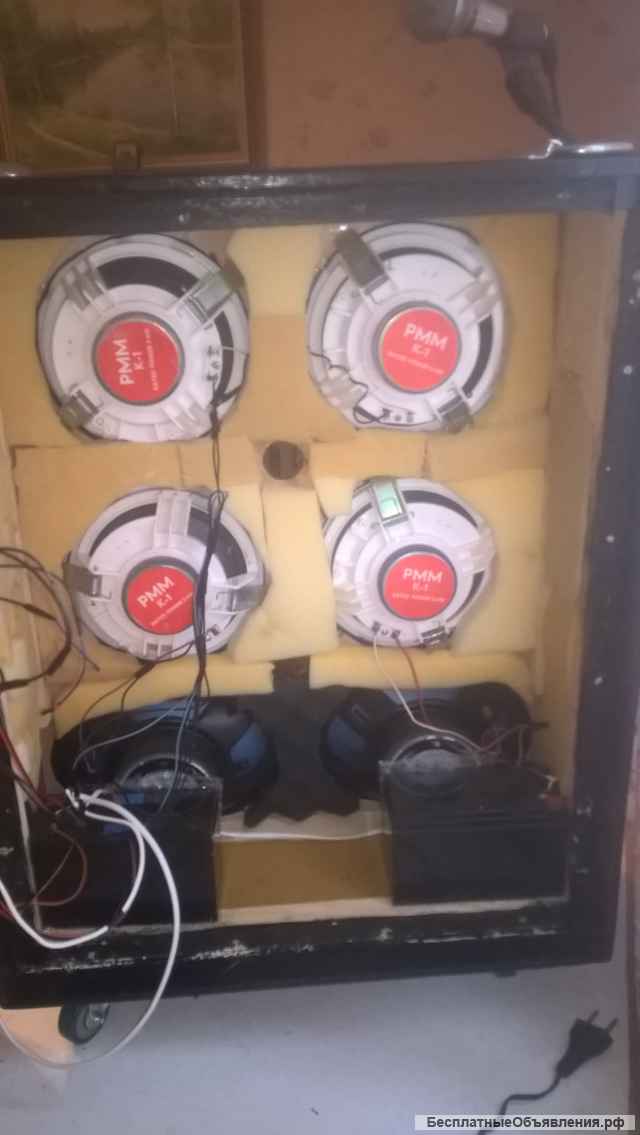 Бумбокс, блютуз, 12 v, 14 Ah, 3 усилителя, 6 вх каналов