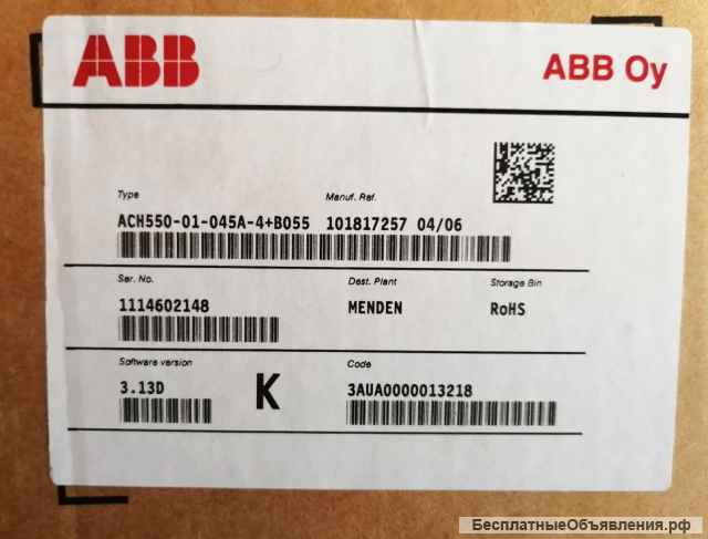 Преобразователь частоты ABB ACH550-01-045A-4 + B055, 22 кВ