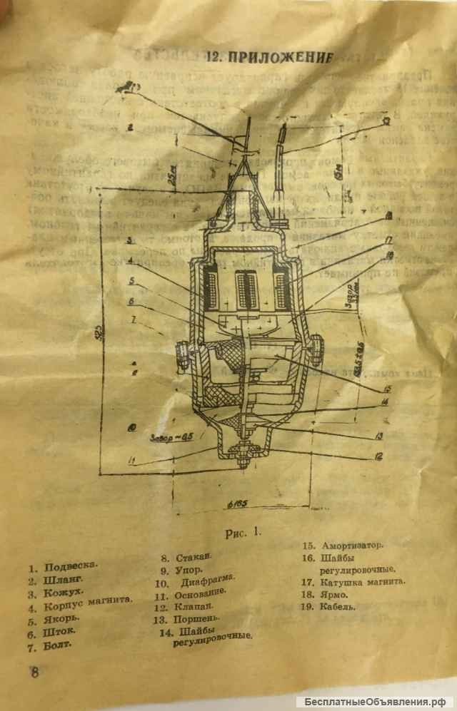 Насос электромагнитный погружной модель НЭБ 1/20