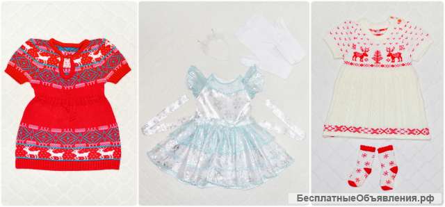 Новогодние Вязаные детские платья для девочек