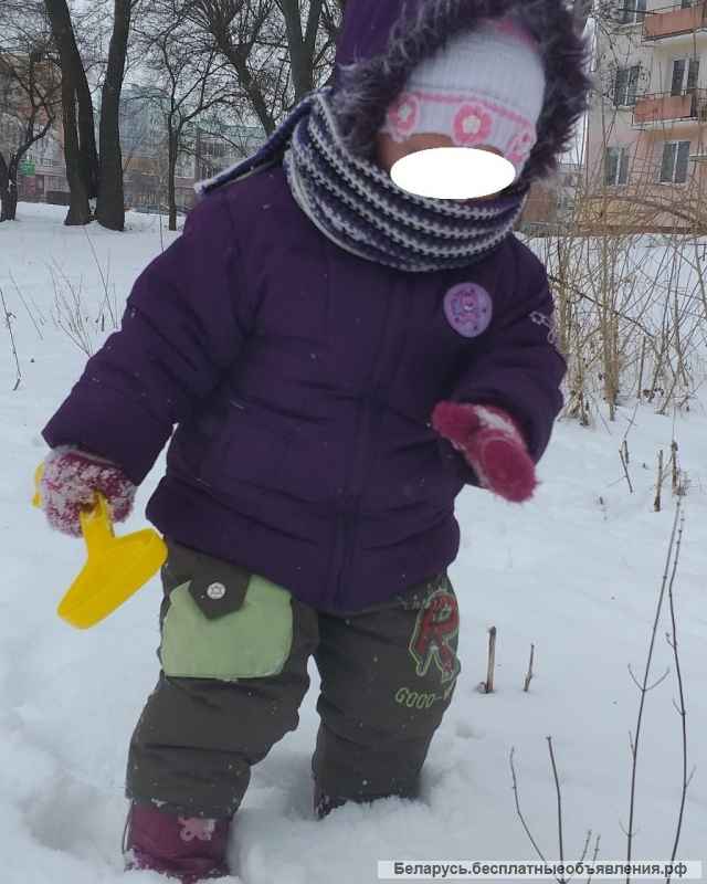 Фиолетовая куртка зимняя на 1-2года, рост 86