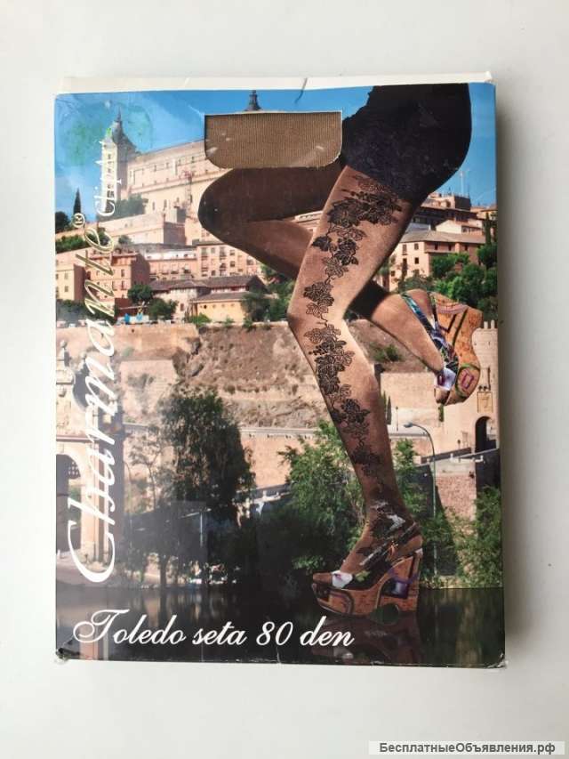 Колготки новые charmante италия 42 44 46 s м 80 den бежевые с рисунком цветы черные сбоку плотные по