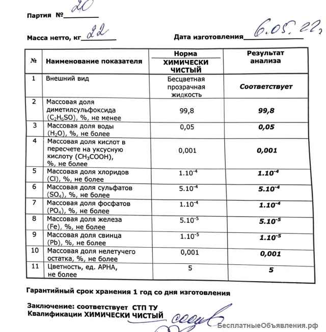Химически чистый диметилсульфоксид (димексид, ДМСО) в пластиковом флаконе ёмкостью 0,5 л