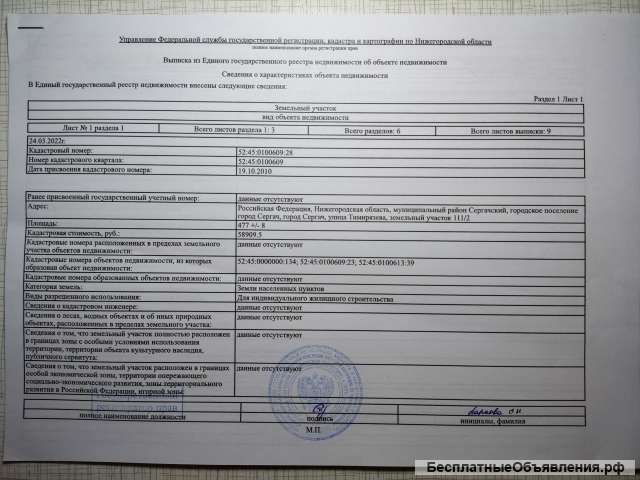 Земельный участок под ИЖС в г. Сергач