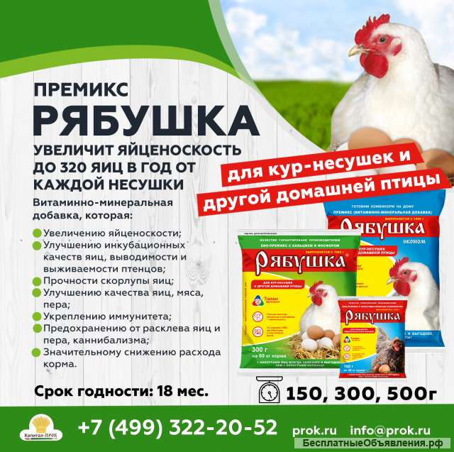 Премиксы Рябушка залог высокой яйценоскости