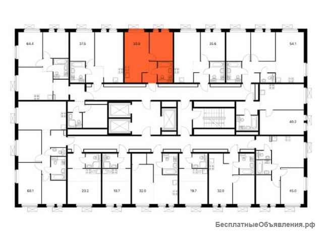 1-комн. квартира площадью 33,9 кв.м