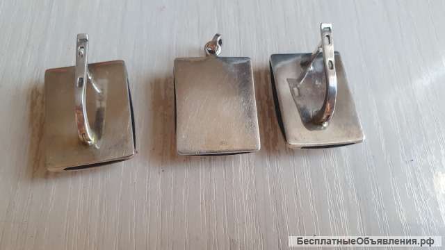 Серьги и подвеска прямоугольные комплект, серебро