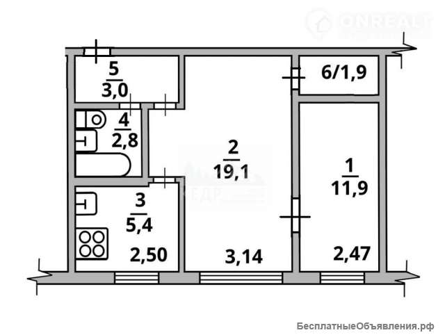 2х комн, Баумана 4