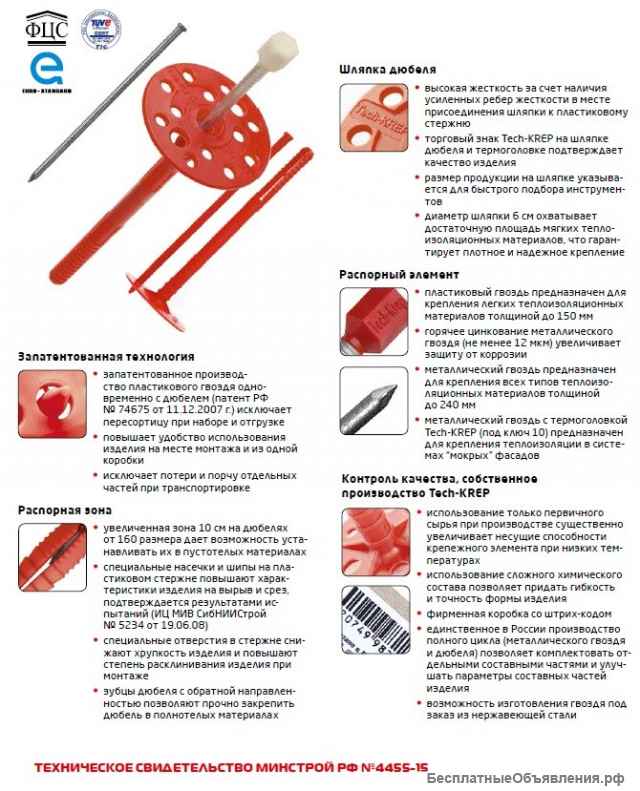 Дюбель для крепления теплоизоляционных материалов