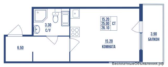 Студии 26.10 кв м в Шушарах