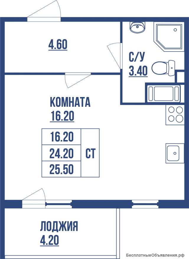 Студии 25.50 кв м в Шушарах.