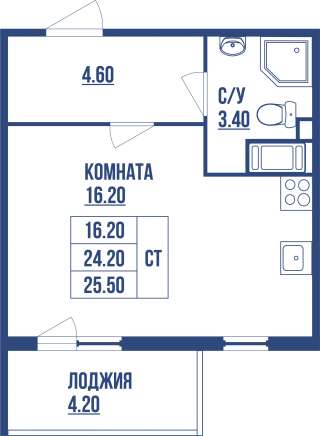 Студии 25.50 кв м в Шушарах.