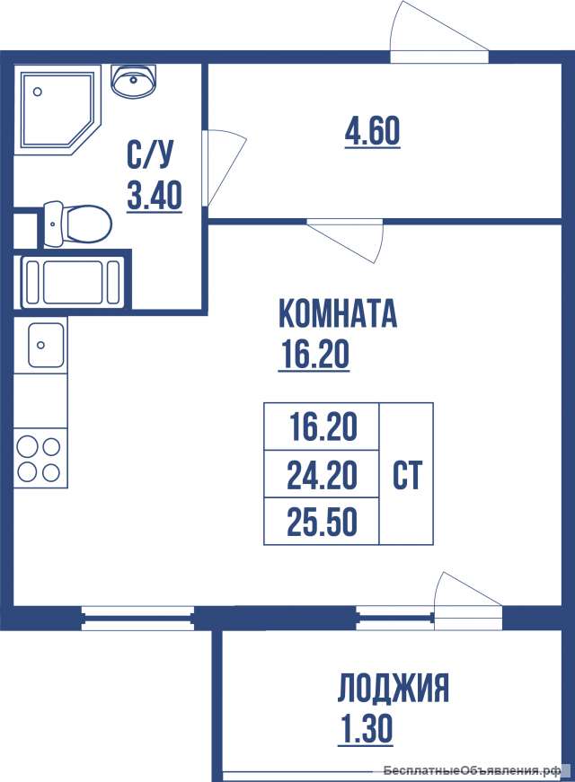 Студии 25.50 кв м. 4/14 в Шушарах