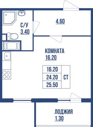Студии 25.50 кв м. 4/14 в Шушарах