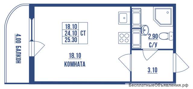 Студии 25.30 кв м в Шушарах.